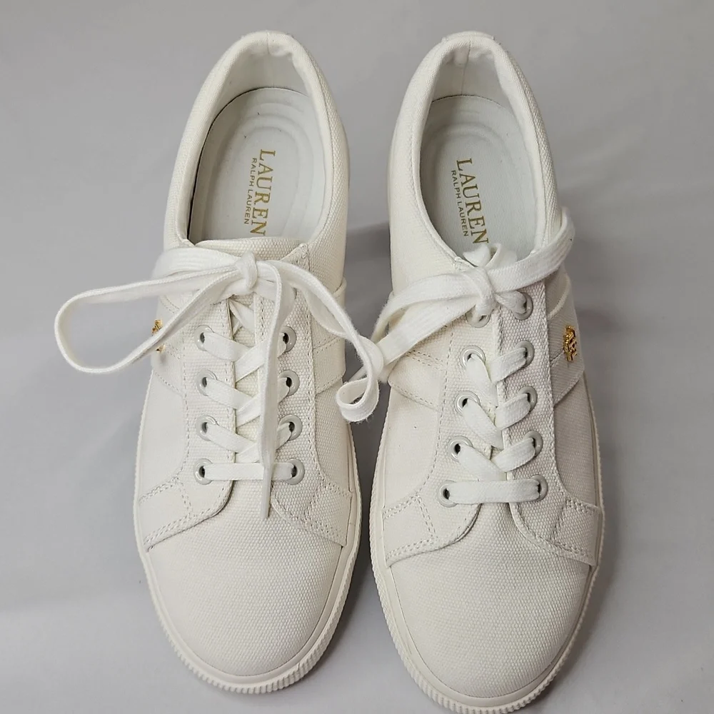 Ralph Lauren White Janson II Canvas Sneakers Size 8 NWT - Picture 3 of 8